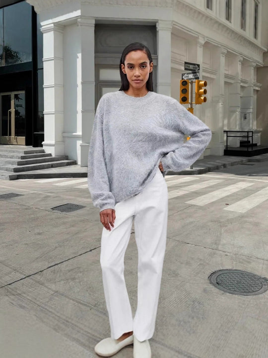 Damen weicher Strickpullover mit elegantem Rundhalsausschnitt und lässigem Schnitt R&B