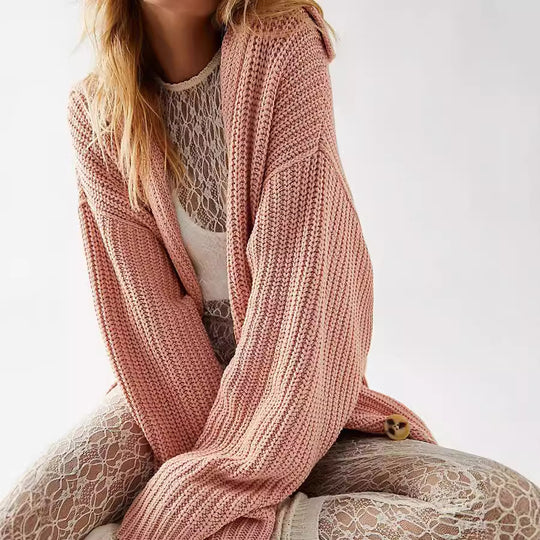 Damen Grobe Strickjacke mit offener Front und lässigem Look R&B
