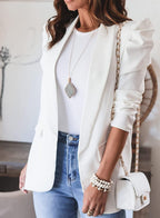 Damen eleganter Blazer mit Puffärmeln und praktischen Taschen R&B