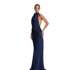 Damen elegantes Abendkleid mit tiefem Wasserfall-Ausschnitt und innovativer Drapierung EB