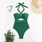 Damen einteiliger Badeanzug mit innovativem Cut-Out-Design und verspieltem Schleifenband R&B