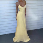 Damen Elegantes Maxikleid mit tiefem V-Ausschnitt und verstellbaren Spaghettiträgern R&B