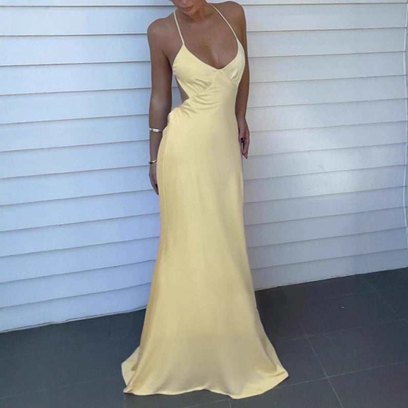Damen Elegantes Maxikleid mit tiefem V-Ausschnitt und verstellbaren Spaghettiträgern R&B