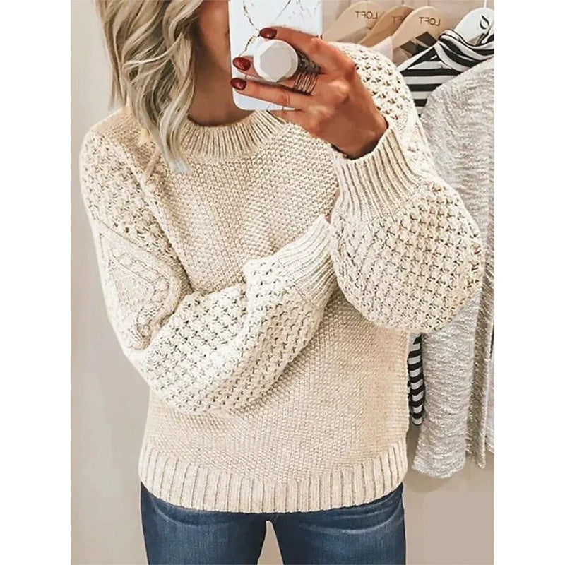 Damen Strickpullover mit voluminösen Ärmeln und strukturierter Oberfläche R&B