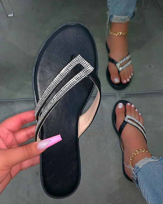 Damen modische Flip-Flops mit Glitzersteinen und ergonomischem Fußbett R&B