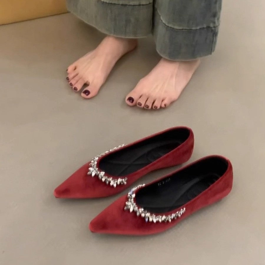 Damen elegante Ballerinas mit funkelndem Schmuckdetail R&B