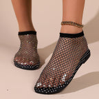 Damen elegante Netzsandalen mit funkelnden Strass-Applikationen