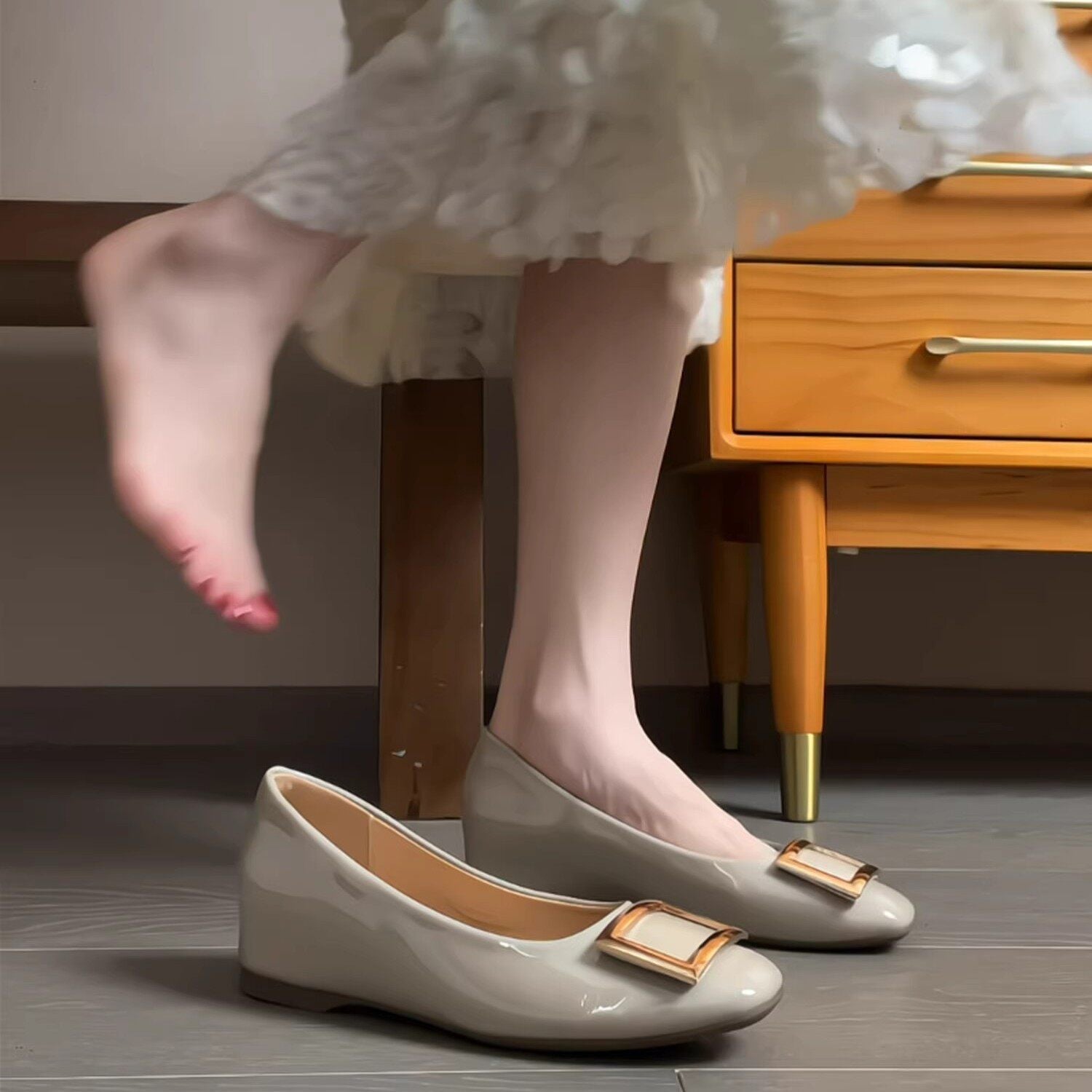 Damen Ballerinas mit modischer Schnallenverzierung und komfortablem Fußbett R&B