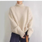 Damen Modernes Strickpullover mit hohem Kragen und Lockere Passform