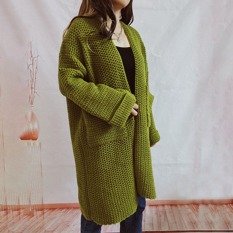 R&B | Lange Strickjacke mit Taschen Chunky Strick Weiche und Lässige Silhouette