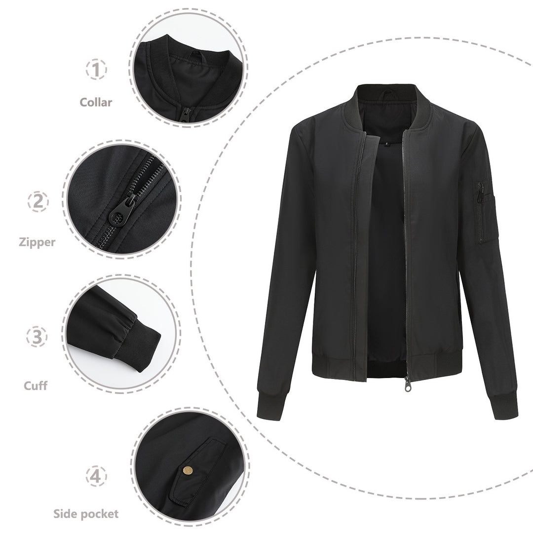Damen modische Bomberjacke mit praktischen Reißverschlusstaschen und sportlichem Kragen R&B
