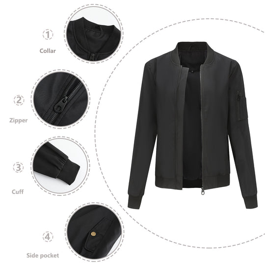 Damen modische Bomberjacke mit praktischen Reißverschlusstaschen und sportlichem Kragen R&B