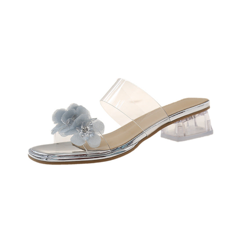 Damen Offene Mules mit floralen Applikationen und transparentem Absatz R&B