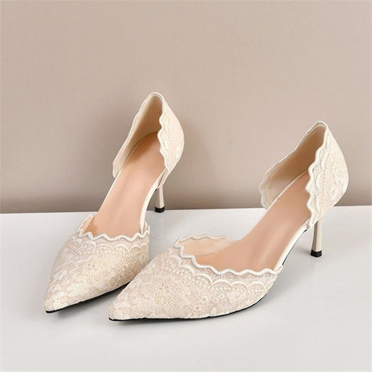 Damen elegante Slingback-Pumps mit zarter Spitzenverzierung R&B