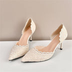 Damen elegante Slingback-Pumps mit zarter Spitzenverzierung R&B