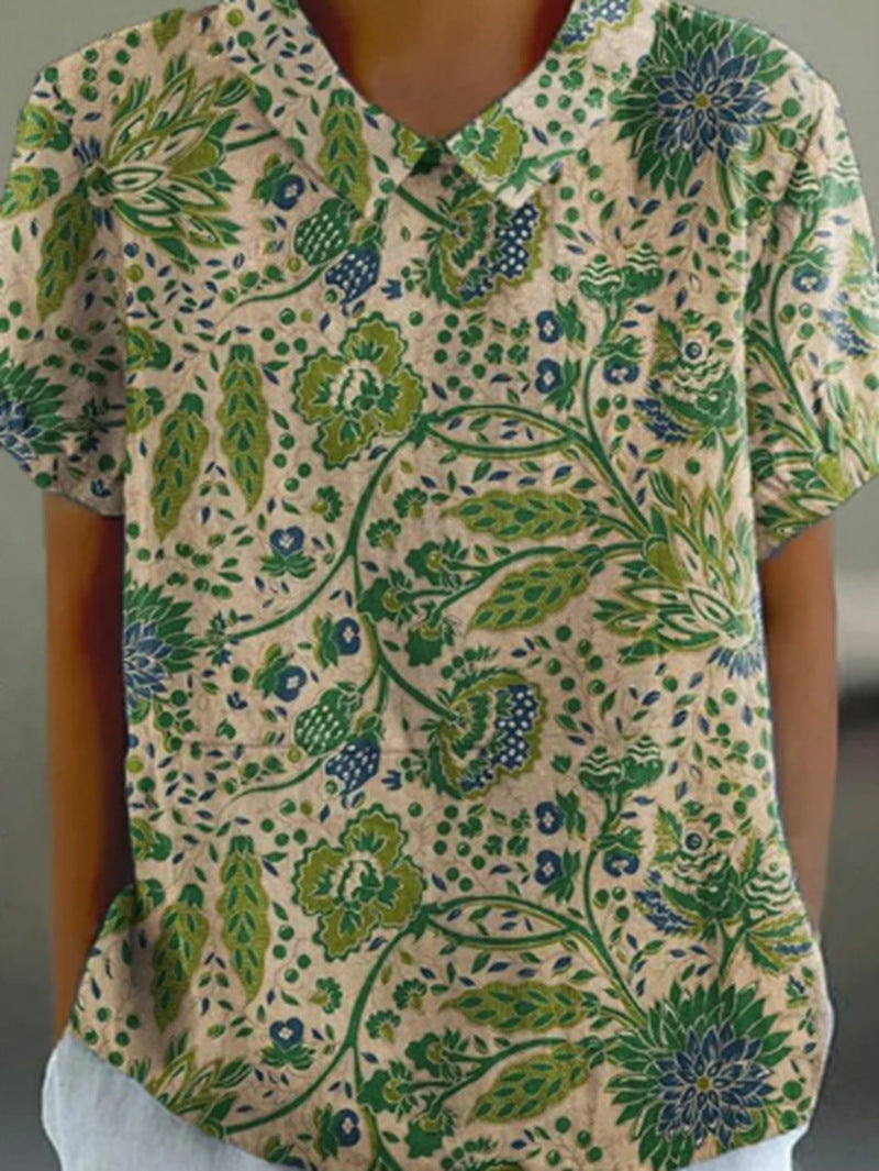 Damen Kurzarmbluse mit kunstvollem Blumenprint Heidi-Mode