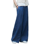 Damen weit geschnittene Leinenhose mit elastischem Bund und praktischen Taschen R&B