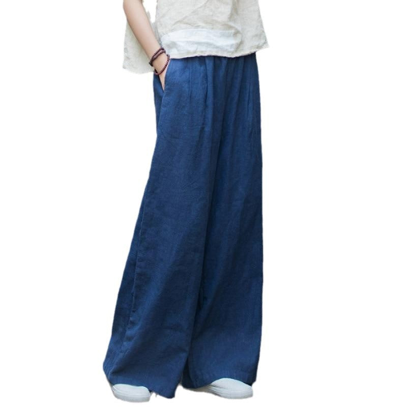 Damen weit geschnittene Leinenhose mit elastischem Bund und praktischen Taschen R&B