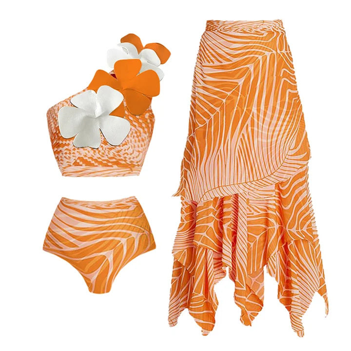 Damen Bikiniset mit asymmetrischem Oberteil und fließendem Maxirock R&B