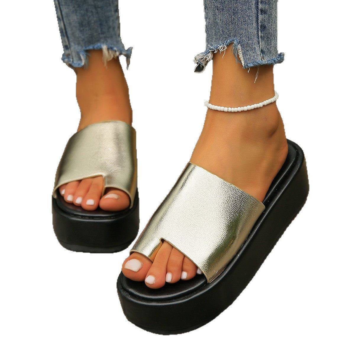 Damen moderne Plattform-Pantoletten mit offenem Zehenbereich und stylischem Design R&B