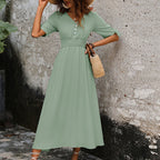 Damen Maxikleid mit schickem V-Ausschnitt und elastischem Taillenband R&B