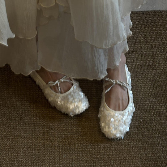 Damen Ballerinas mit funkelnden Pailletten und zartem Riemchen Heidi Mode