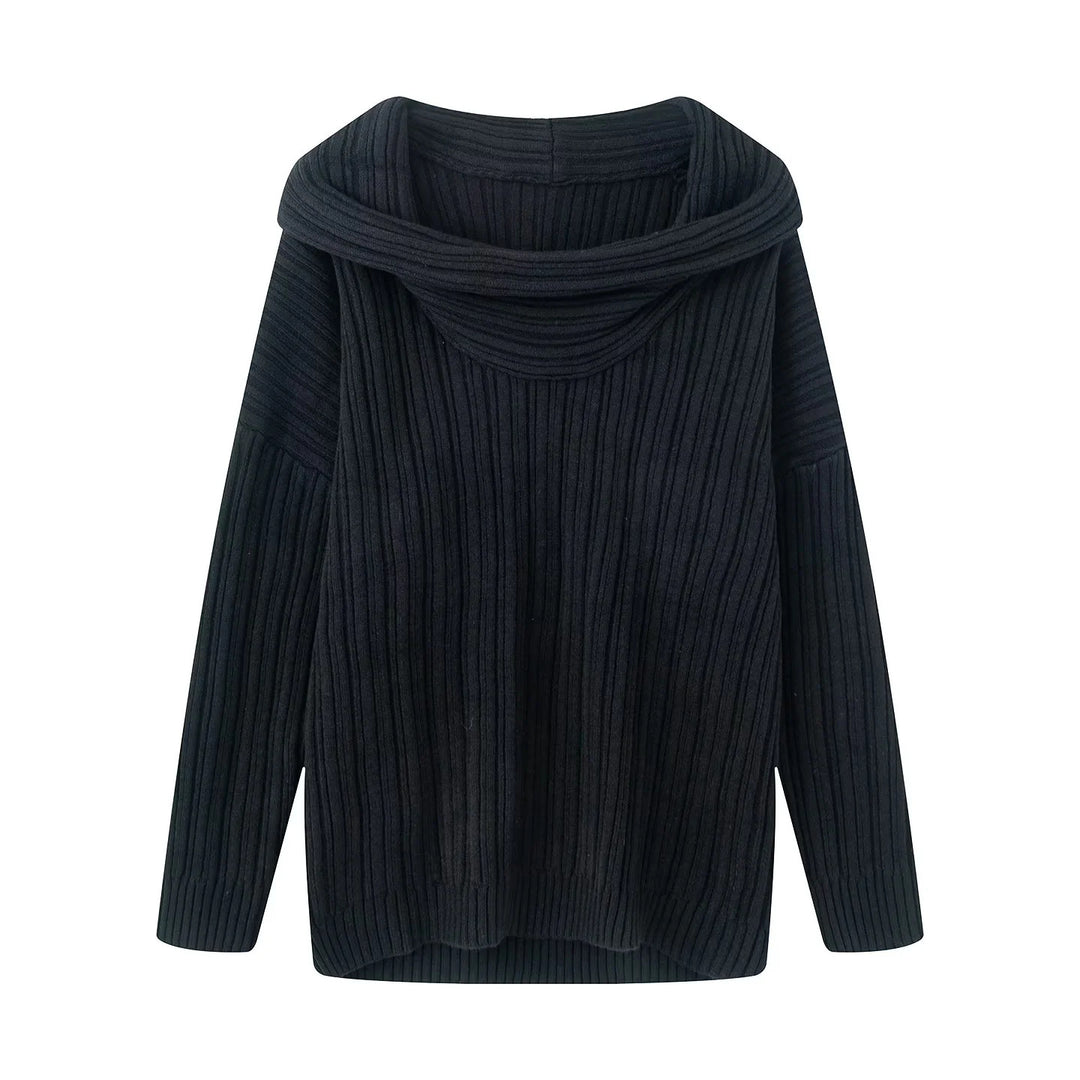 Damen lässiger Strickpullover mit weitem Rollkragen und Rippenstruktur R&B