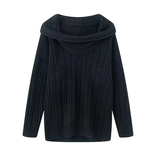 Damen lässiger Strickpullover mit weitem Rollkragen und Rippenstruktur R&B