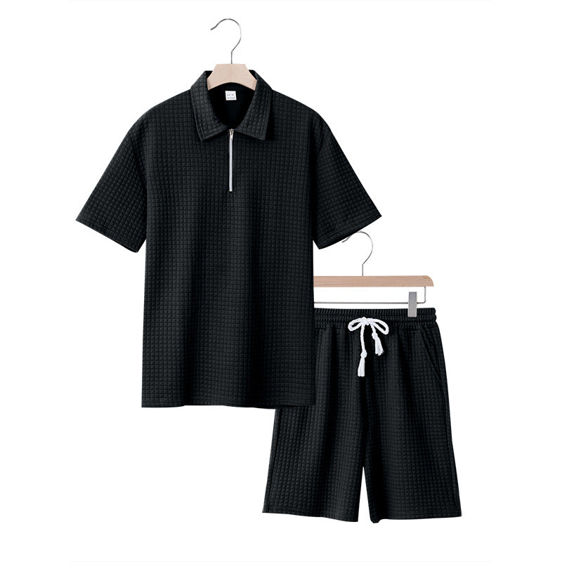 Herren lässiges Kurzarm-Set mit strukturiertem Design und elastischem Bund R&B