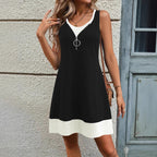 Damen ärmelloses Sommerkleid mit modischem Reißverschluss und Kontrastdetails R&B