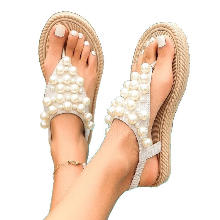 Damen Orientierende Riemchensandalen mit Perlenverzierungen R&B