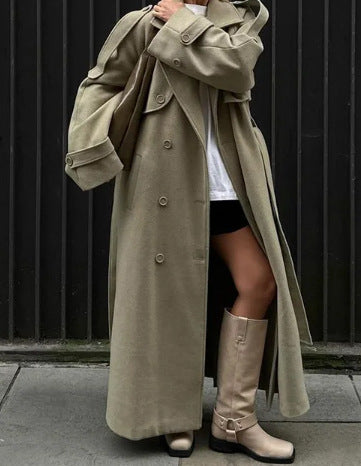 Damen Wolle Trenchcoat R&B