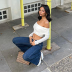 Damen Offshoulder Crop-Top mit Raffung R&B