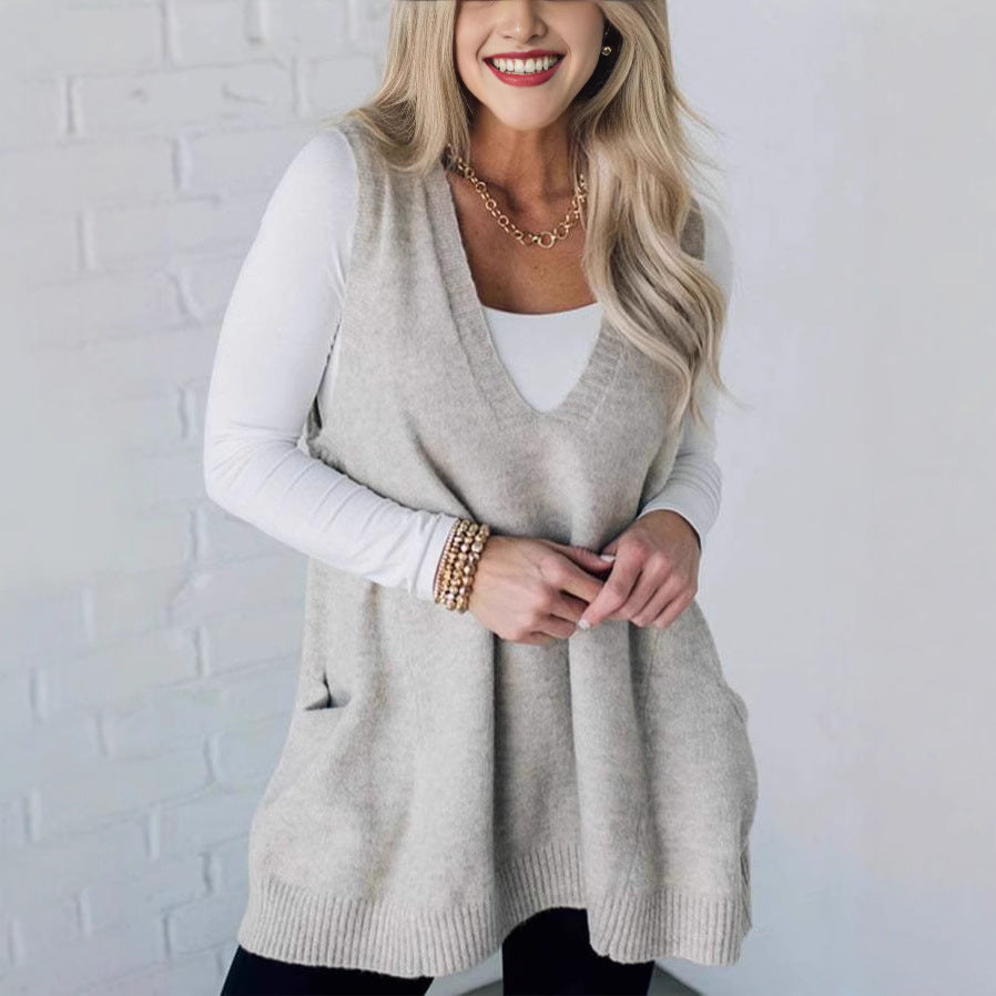 Damen Bequemer Strick-Poncho mit seitlichen Taschen R&B