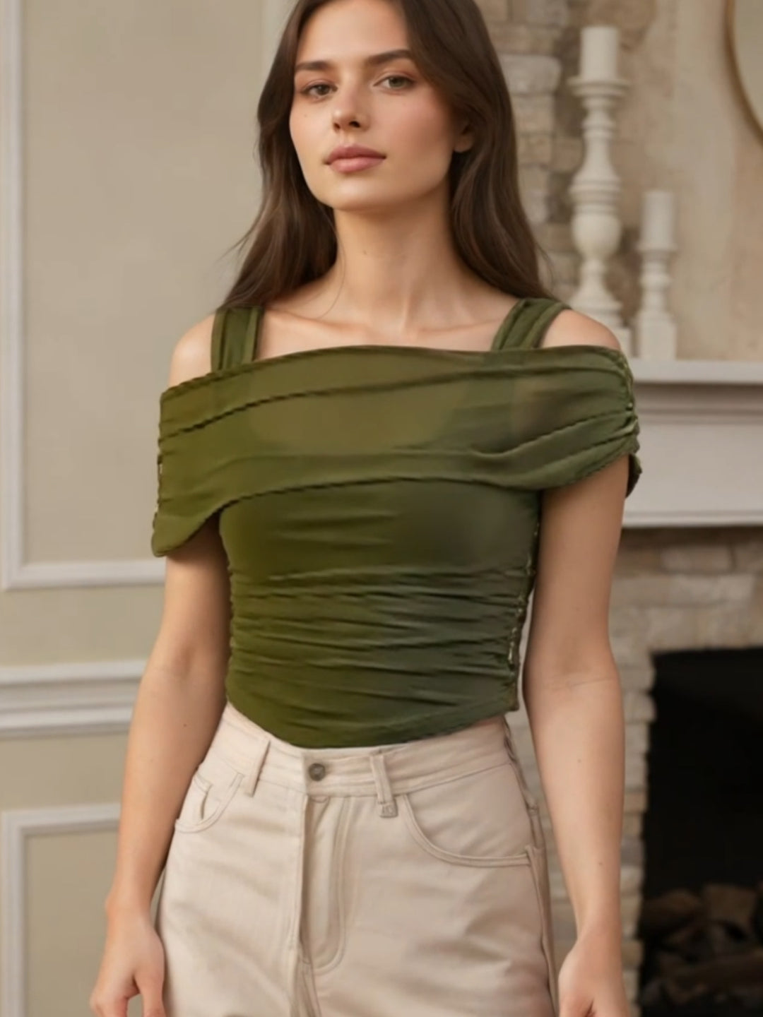 Damen Off-Shoulder Oberteil mit Raffung R&B