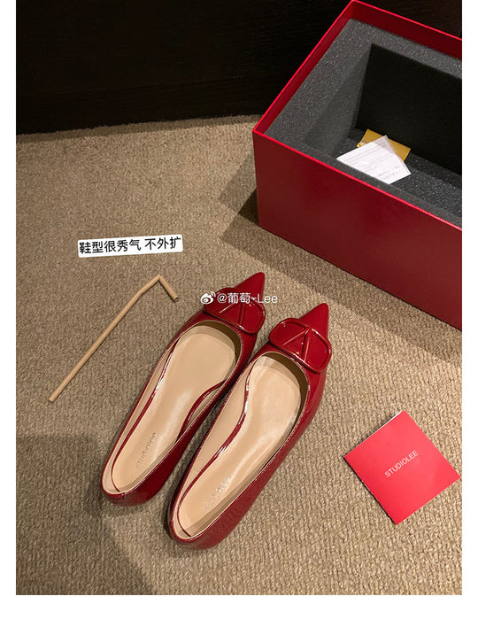 Damen elegante spitze Ballerinas mit hochglänzender Oberfläche R&B