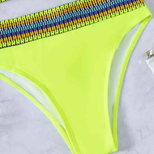 Damen Hochtaillierter Bikini mit sportlichem Design und buntem Bund R&B
