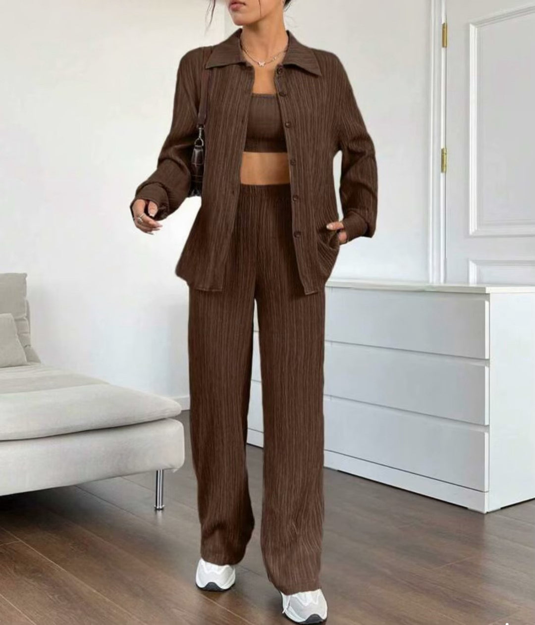 Damen Elegantes Set aus gestreifter Bluse und lockerer Hose R&B