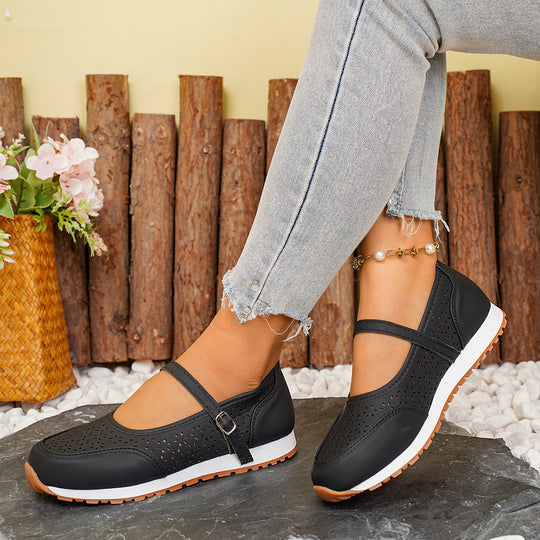 Damen atmungsaktive und elegante Ballerinas mit dekorativem Lochmuster R&B