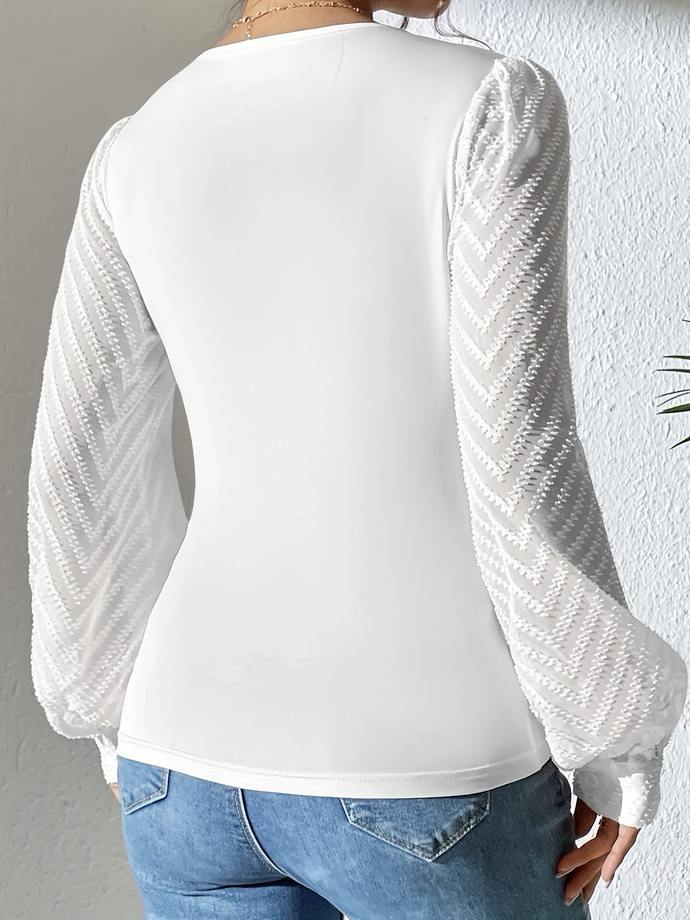 Damen Bodysuit mit eleganten Puffärmeln und V-Ausschnitt R&B