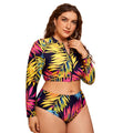 Damen Surf-Bikini-Set mit langärmligem Oberteil und buntem Palmendruck R&B