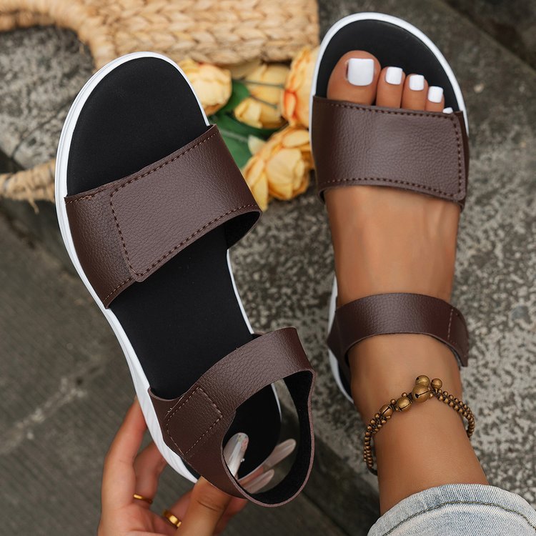 Damen bequeme Sandalen mit breiten Riemen und flexiblem Fußbett R&B