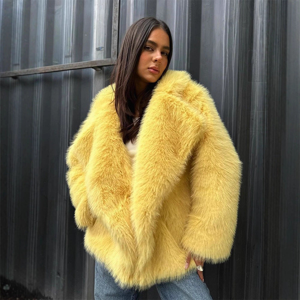 Damen Kuscheliger Oversize Kunstfellmantel R&B