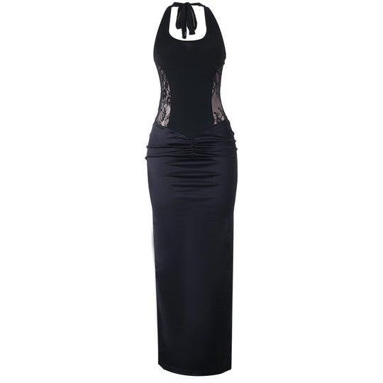 Damen Elegantes Maxikleid mit raffiniertem Spitzenoberteil und fließendem Rock R&B
