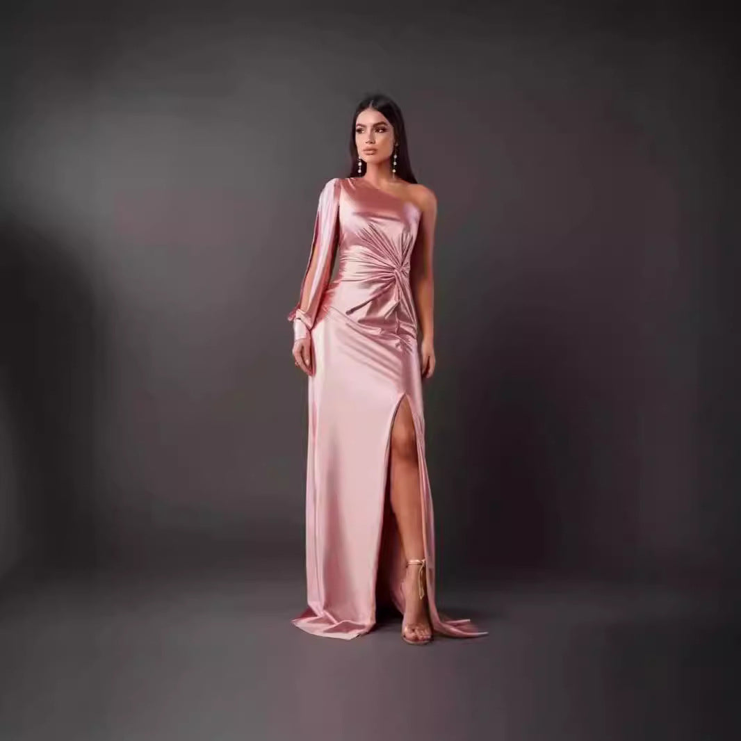 Damen Abendkleid mit asymmetrischem Ausschnitt und eleganter Faltenlegung R&B