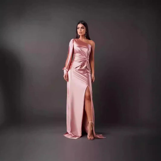 Damen Abendkleid mit asymmetrischem Ausschnitt und eleganter Faltenlegung R&B
