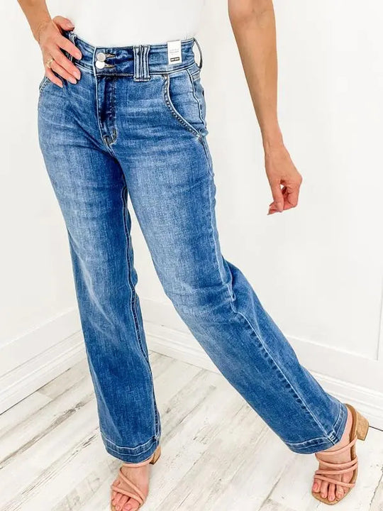 Damen Weit geschnittene Jeans mit hohem Bund und eleganter Nahtführung R&B