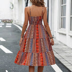 Damen Sommerkleid mit tiefem V-Ausschnitt und voluminösem Rock R&B