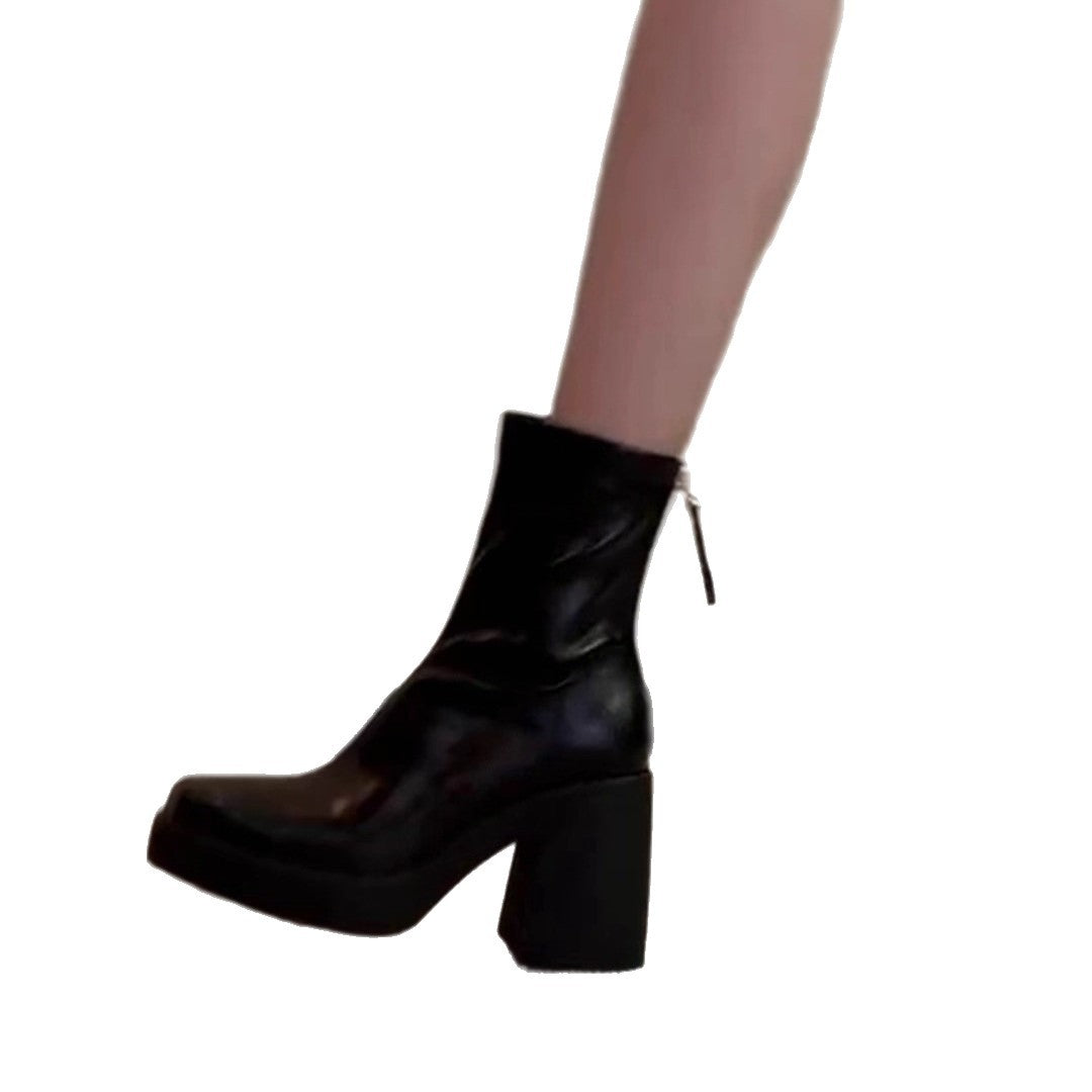 Damen modische Ankle Boots mit robustem Blockabsatz und eleganter Naht R&B