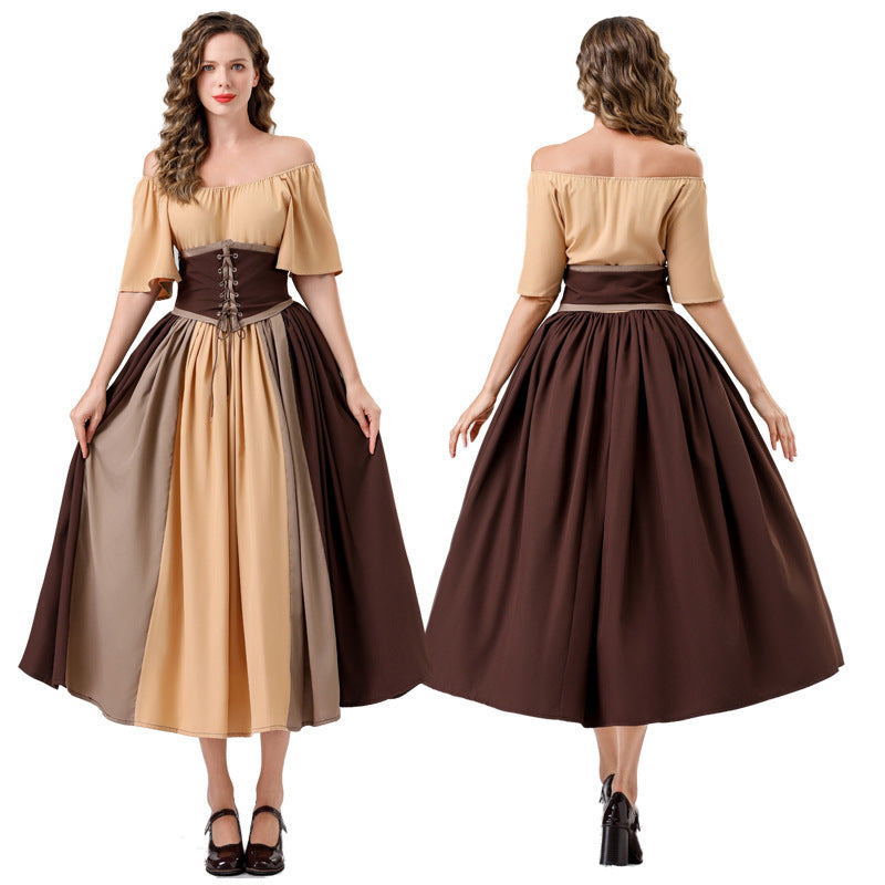 Damen Elegantes Maxikleid mit taillierter Schnürung und luftigen Ärmeln R&B